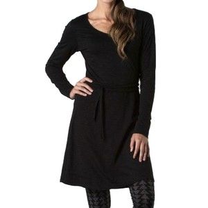 Horny Toad Marley Dress Organic Cotton Tencel Tie Waist Belt Black Womens L